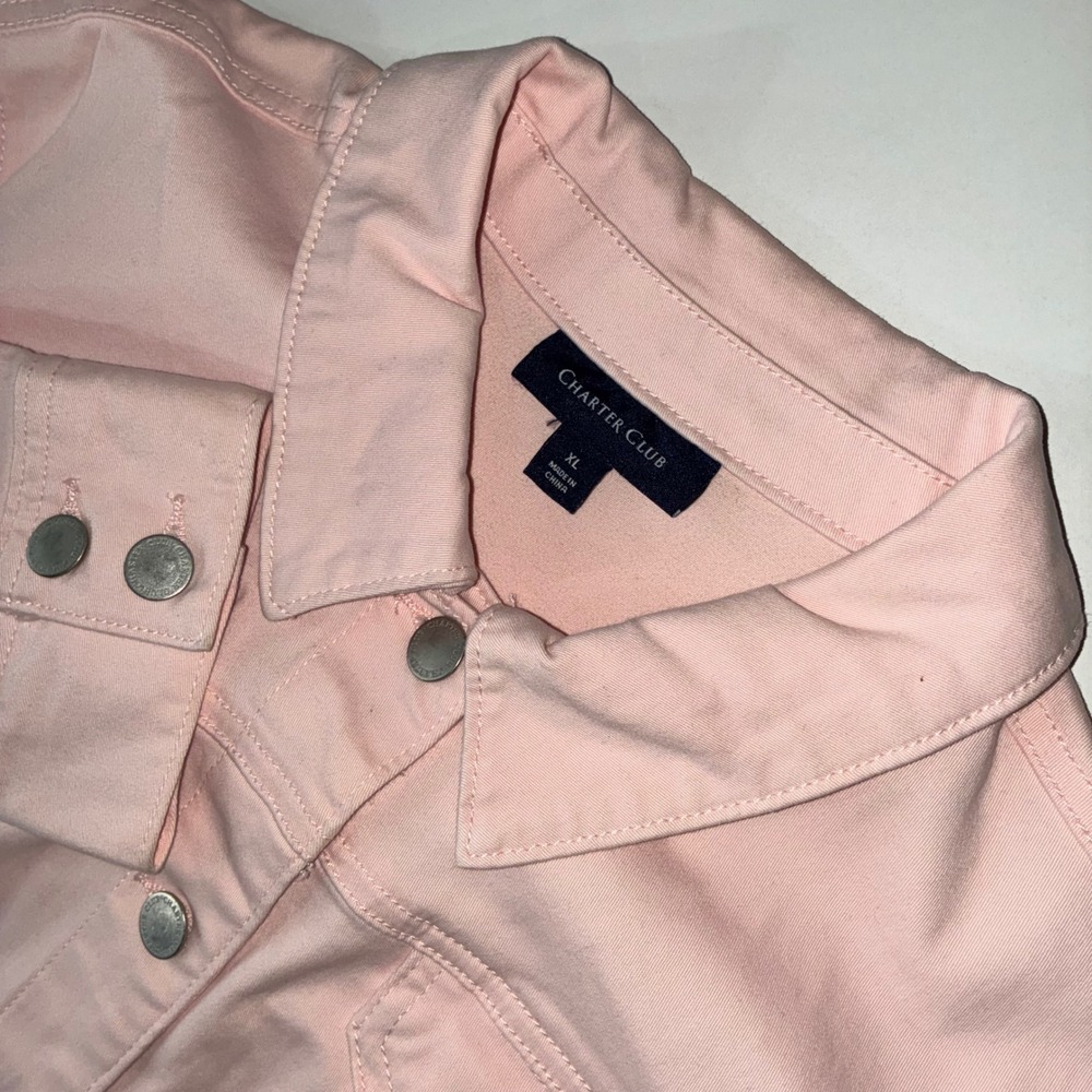 Charter Club Women's Pink Denim Jean Jacket XL Button Front Stretch Cotton